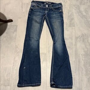 Series 31 Jeans  blue jeans  dark wash  low rise  flare leg  fading & whiskering